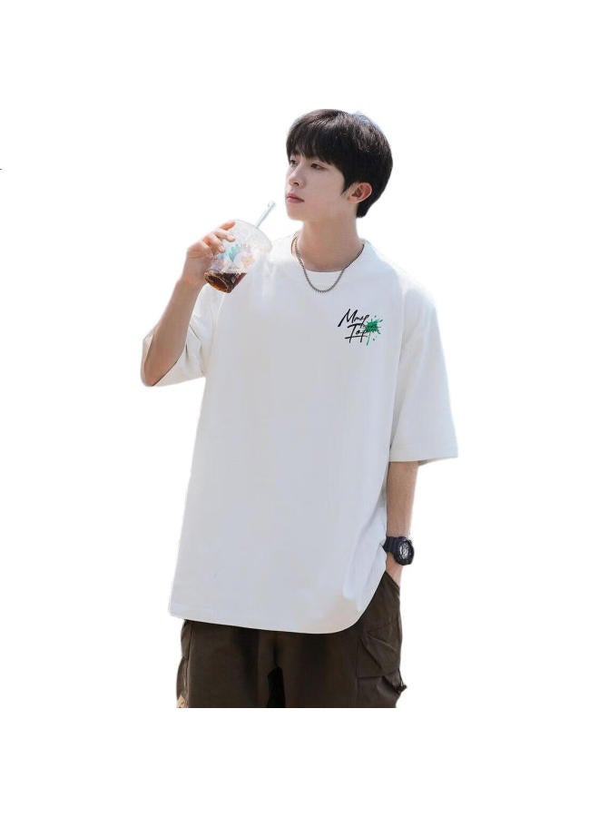 Mmoptop Men'S T-Shirt Summer American High Street Loose Round Neck Short Sleeve Printed Cotton Short Sleeve Women M0029 White 3Xl - Image 3