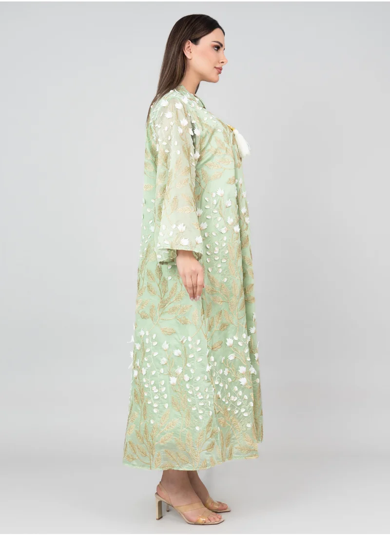 IKKXA Soft Petals Embroidered Jalabiya OMN01 Green