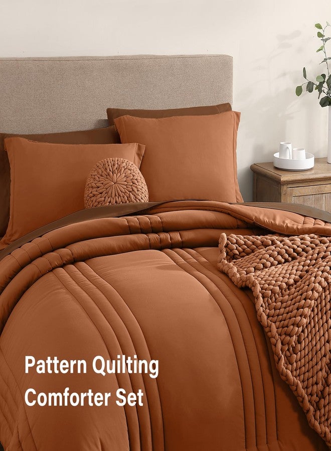 Monbix Oversized Queen Comforter Set - 7 Pieces Burnt Orange Bed in a Bag Queen Bedding Sets with Comforters, All Seasons Down Alternative Comforter Bed Set with Sheets,Pillowcases & Shams - Image 4
