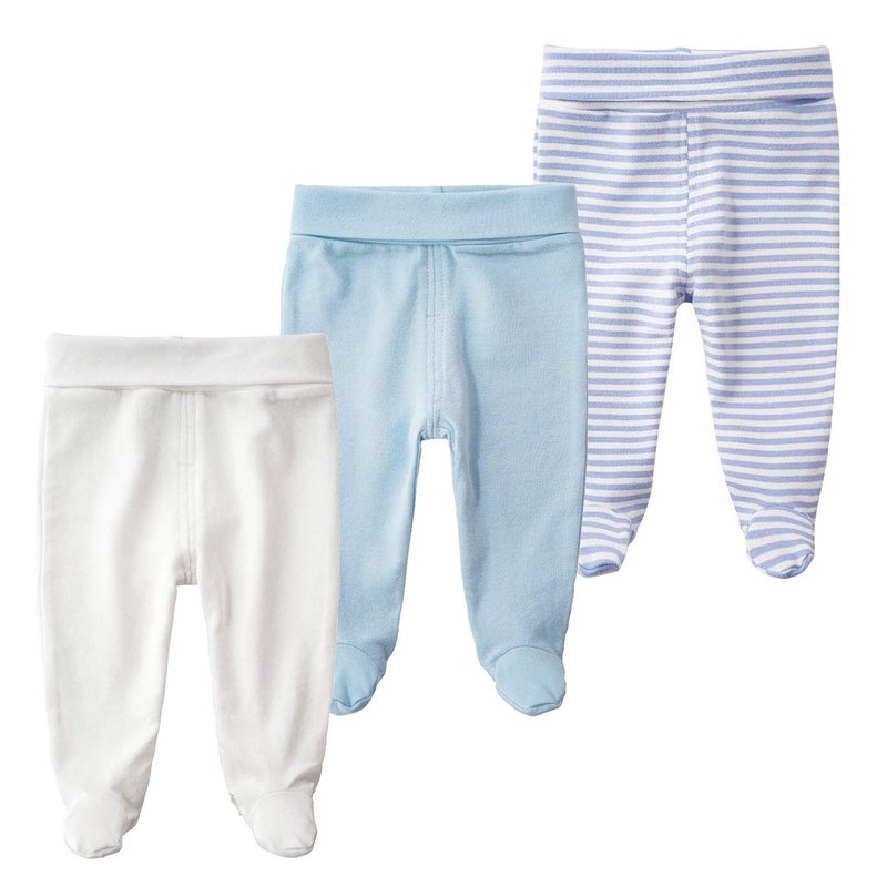 ACESTAR ACESTAR Newborn Infant Baby Boys Girls 3Pack Cotton High Waist Footed Pants Casual Leggings with Feet 03 Months Blue and Blue Powder Stripe
