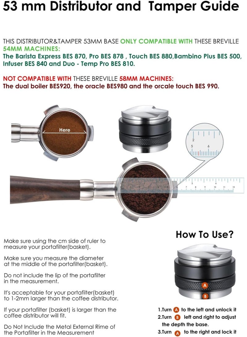 53mm Coffee Distributor & Tamper, Dual Head Coffee Leveller Fits for 54mm Breville Portafilter, Adjustable Depth- Professional Espresso Hand Tampers - Image 2