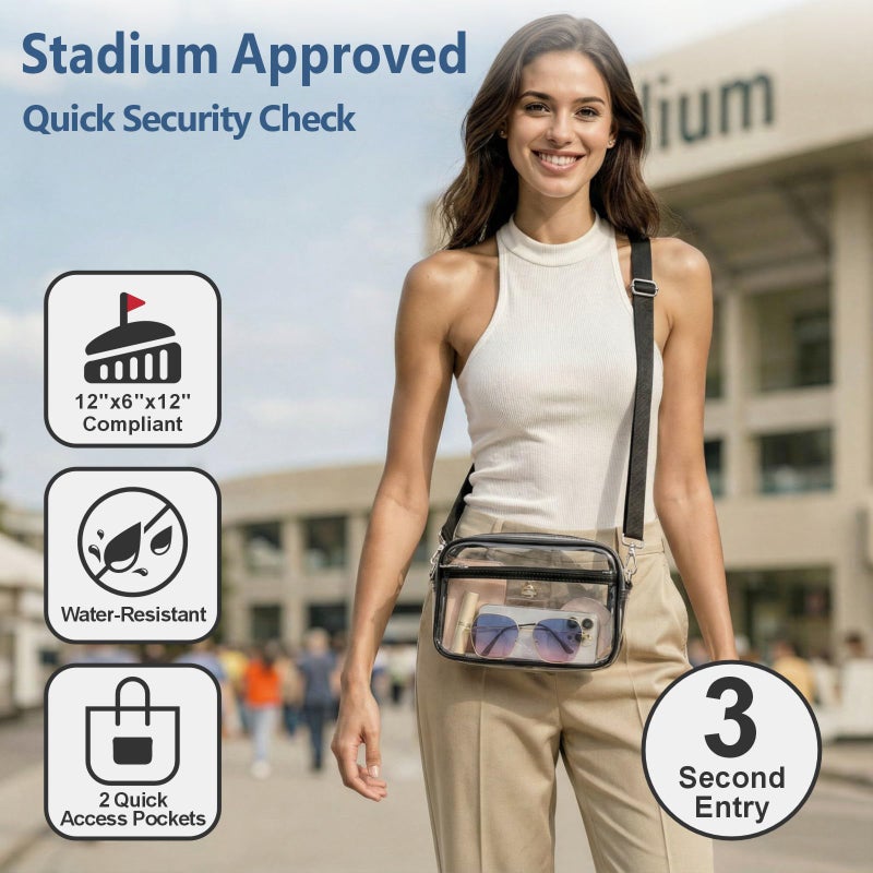 PACKISM Clear Bag for Stadium Events - Clear Purses for Women Stadium Crossbody Approved with Wide Adjustable Strap for Game Day Concerts Sports Festivals, Black - Image 2