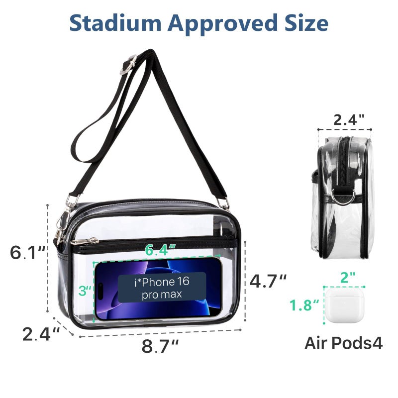 PACKISM Clear Bag for Stadium Events - Clear Purses for Women Stadium Crossbody Approved with Wide Adjustable Strap for Game Day Concerts Sports Festivals, Black - Image 4