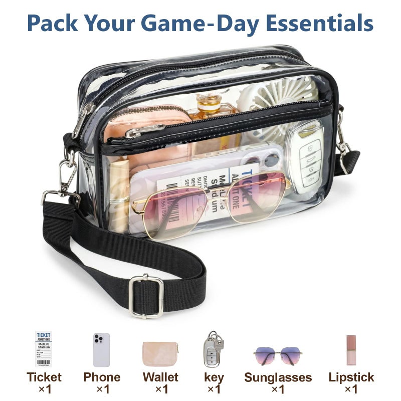 PACKISM Clear Bag for Stadium Events - Clear Purses for Women Stadium Crossbody Approved with Wide Adjustable Strap for Game Day Concerts Sports Festivals, Black - Image 3