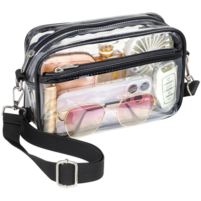 PACKISM Clear Bag for Stadium Events - Clear Purses for Women Stadium Crossbody Approved with Wide Adjustable Strap for Game Day Concerts Sports Festivals, Black - Image 1