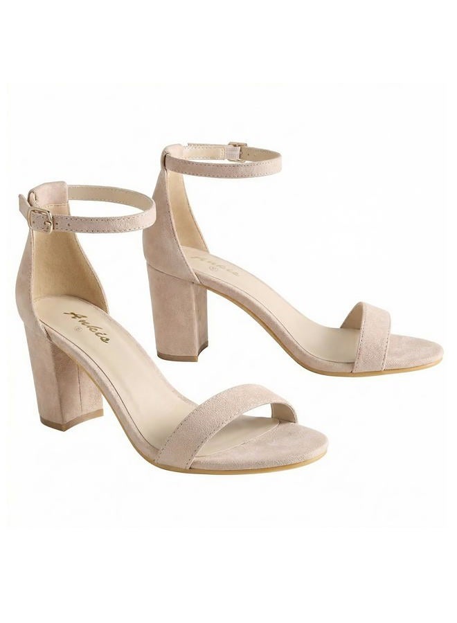 Ankis Nude Heels for Women Open Straps on The Ankle Chunky Heels Pump Sandals Evening Dress Party Wedding Strappy Buckle Sandals Standard Size 2.75 Inches Tall Thick Heel Design Latex Insole ​2. - Image 1