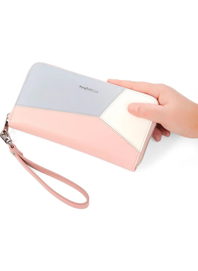 Cengiz Pakel Women's Wallet Women's Wallet Wrist Strap Large Size Powder 20cm x 10.5cm