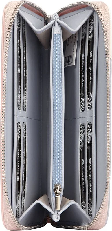 Cengiz Pakel Women's Wallet Women's Wallet Wrist Strap Large Size Powder 20cm x 10.5cm