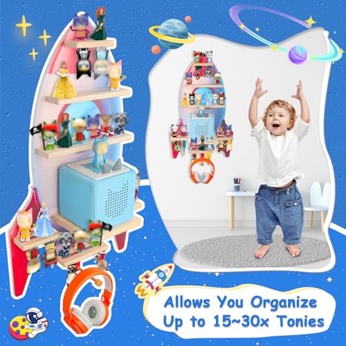 Taladad for Toniebox 2/1, Tonie Shelf Wall Mounted,Tonies Figures Tonies Storage,Magnetic Wooden Floating Shelves Compatible with Tonie Box Player Character for Children Room - Image 3