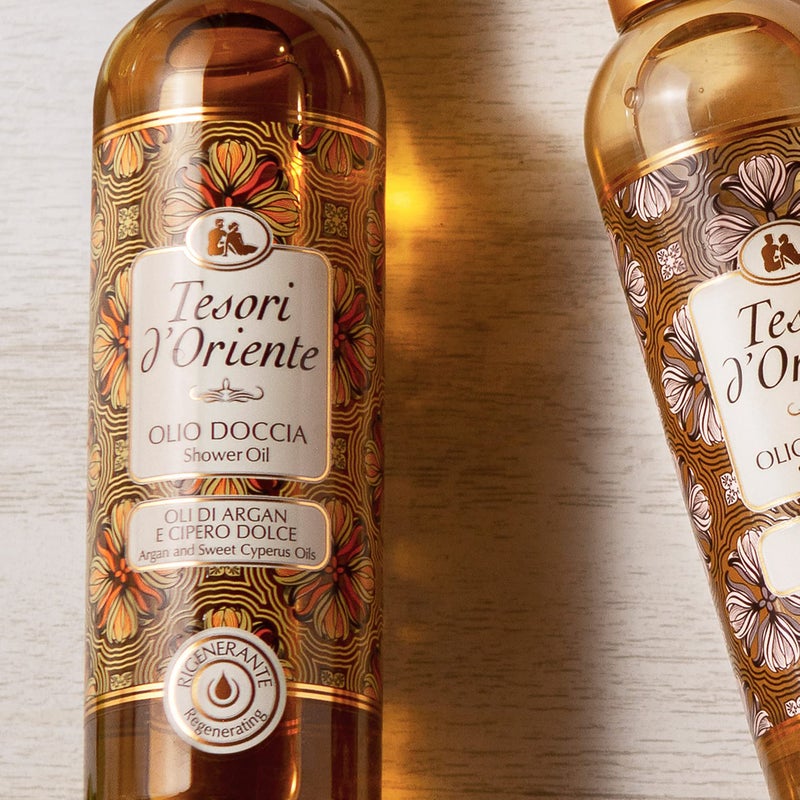 Tesori d'Oriente زيت استحمام تسوري دورينتي، زيت استحمام وغسول للجسم، زيت تنظيف للنساء-8.45 أونصة سائلة [صنع في إيطاليا]-(زيت الأركان وسايتروس حلو) - Image 2