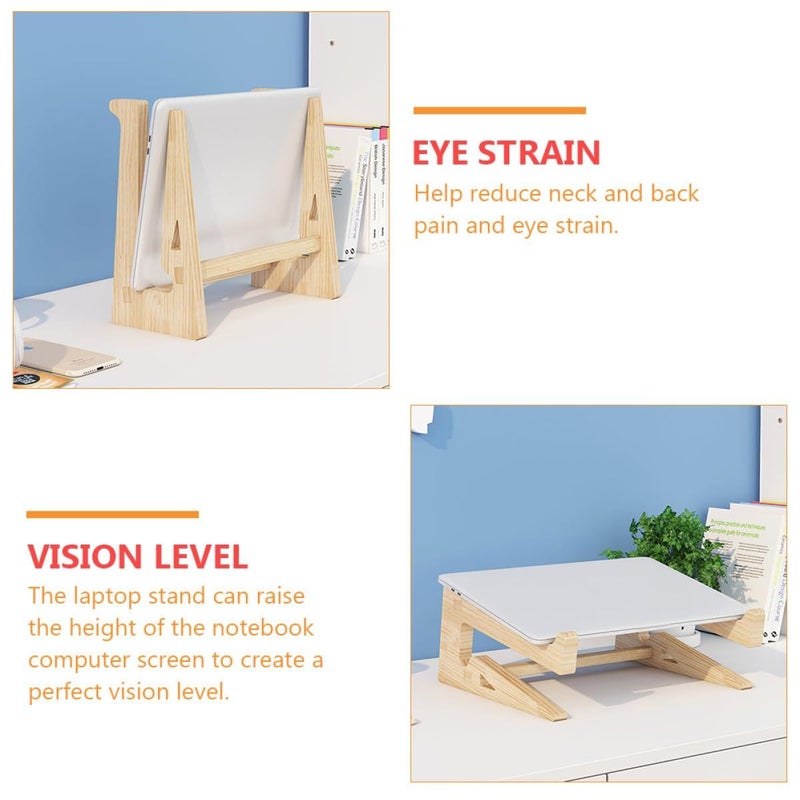 Khaki Adjustable Wooden Laptop Stand for 12-14.7 Inch Notebooks Home Office - Image 4