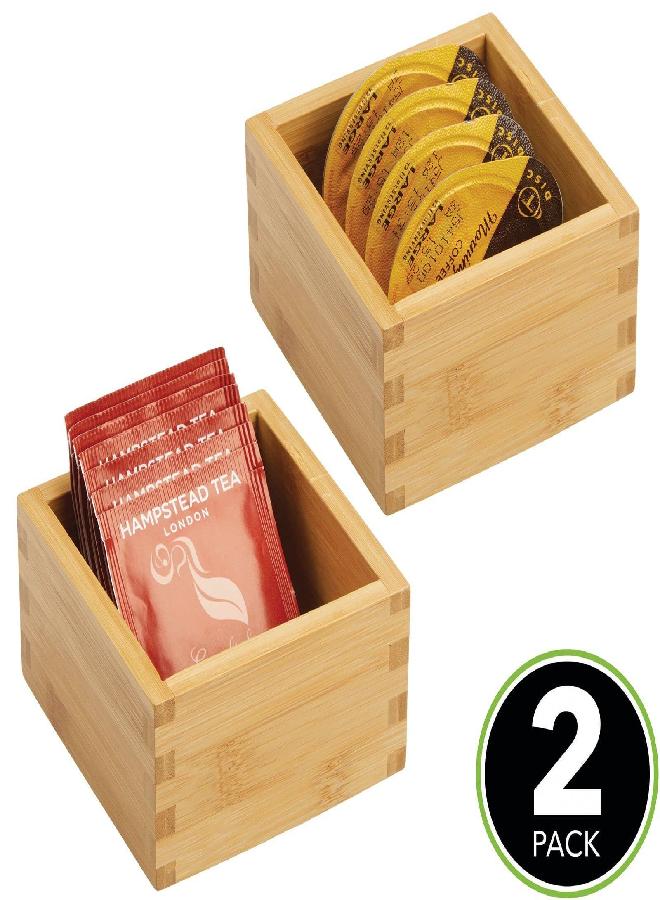 mDesign Bamboo Storage Bin Container, Drawer Organizer Crate Boxes for Kitchen Pantry Cabinet, Shelf, Island or Countertop, Holds Snacks, Spices, or Drinks, Echo Collection, 2 Pack, Natural/Tan