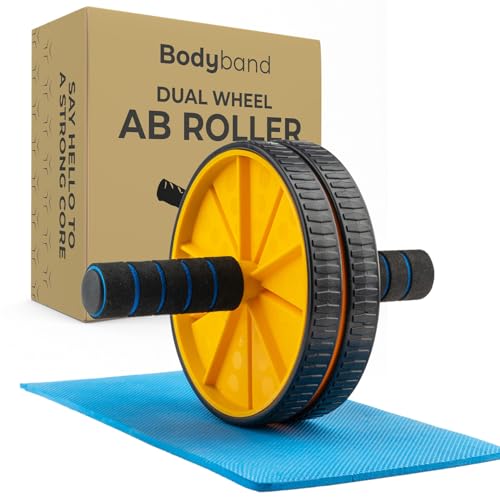 Bodyband عجلة تمارين البطن للرجال والنساء - عجلة تمارين البطن المنزلية مع حصيرة للركبة 6 مم - أصفر - Image 1