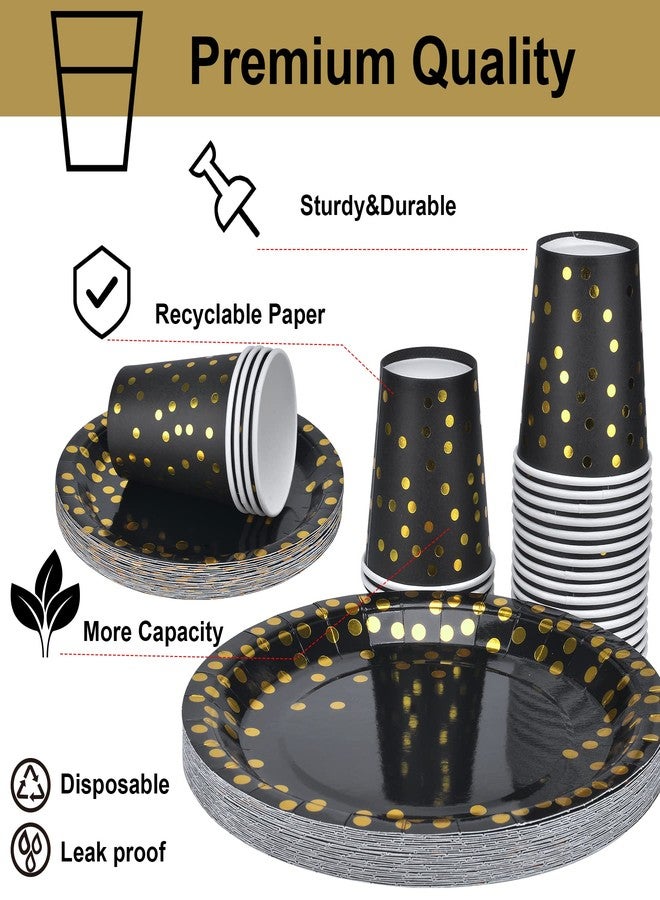 Aschef 202pcs Eco-Friendly Disposable Black and Gold Paper Plates Supplies Bulk Dinnerware Decorations for Party Wedding Birthday Dinner Dessert (25 Guest) - Image 3