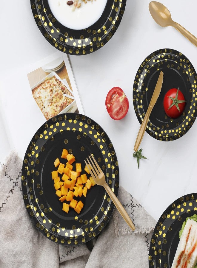 Aschef 202pcs Eco-Friendly Disposable Black and Gold Paper Plates Supplies Bulk Dinnerware Decorations for Party Wedding Birthday Dinner Dessert (25 Guest) - Image 4