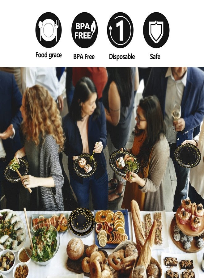 Aschef 202pcs Eco-Friendly Disposable Black and Gold Paper Plates Supplies Bulk Dinnerware Decorations for Party Wedding Birthday Dinner Dessert (25 Guest) - Image 5