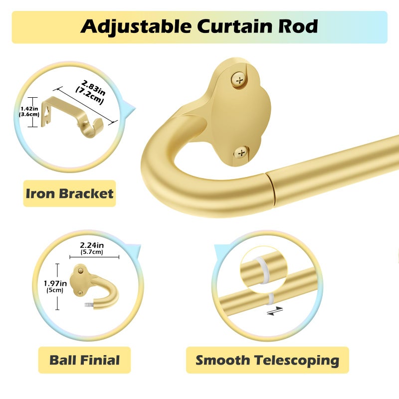 JRZOO Wrap Around Blackout Curtain Rod 30-45 Inch (2.5-3.75 Ft), 5/8" Adjustable Curved Window Rod for Room Darkening, Modern Single Drapery Rod for Bedroom Windows, Gold - Image 3