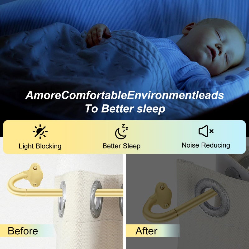 JRZOO Wrap Around Blackout Curtain Rod 30-45 Inch (2.5-3.75 Ft), 5/8" Adjustable Curved Window Rod for Room Darkening, Modern Single Drapery Rod for Bedroom Windows, Gold - Image 4