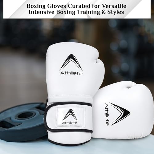 Athllete Boxing Gloves Men & Women, Training & Sparring, 14 oz, Black/White - Image 5