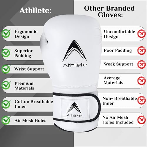 Athllete Boxing Gloves Men & Women, Training & Sparring, 14 oz, Black/White - Image 4