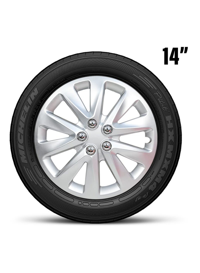 Universal Snap-On Retention Rings 14 Inch Hubcaps Set of 4PC Automotive Hub Caps  Wheel Cover Kit  (WJ-5087-A-14)
