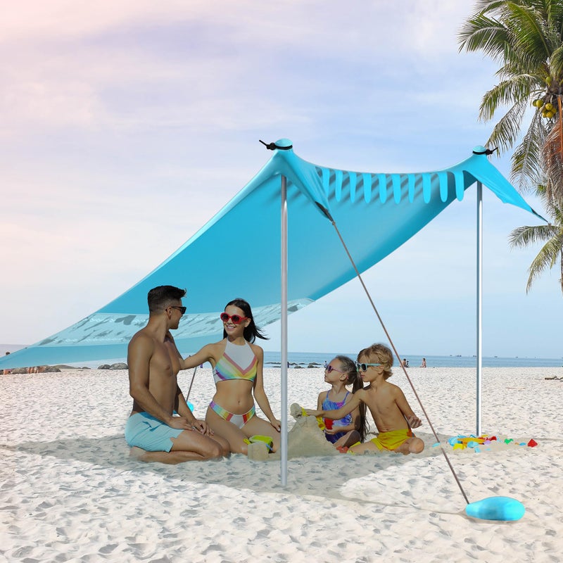 VILLEY Beach Tent Sun Shelter with UPF50+ Protection for 5 Person, 8x7FT Portable Sun Shade with 2 Stability Poles and 4 Sandbags, Outdoor Beach Canopy for Camping, Picnics, Fishing, Outdoors(Blue) - Image 1