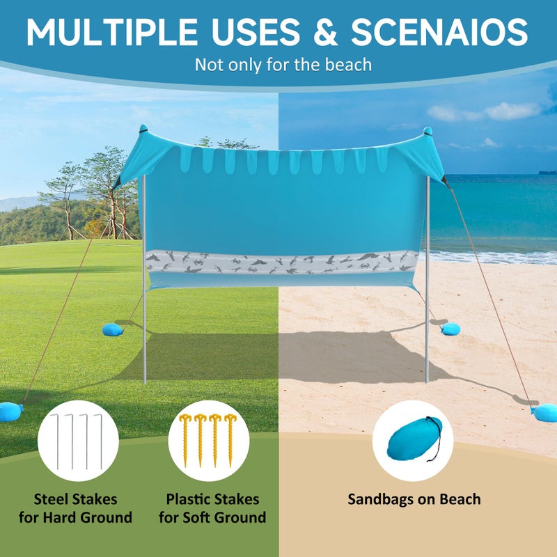 VILLEY Beach Tent Sun Shelter with UPF50+ Protection for 5 Person, 8x7FT Portable Sun Shade with 2 Stability Poles and 4 Sandbags, Outdoor Beach Canopy for Camping, Picnics, Fishing, Outdoors(Blue) - Image 5