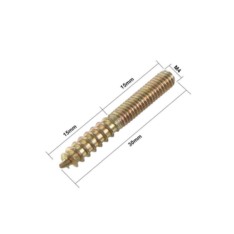 uxcell M4 Hanger Bolts Length 1-1/8"(30mm) Double Headed Bolts Self-Tapping Screw 4mm Wood Joint Furniture Legs 50pcs - Image 2