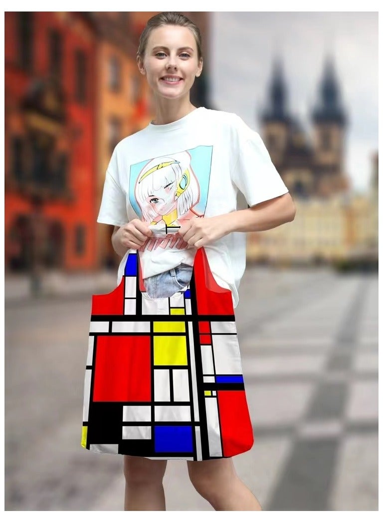Abstract oil painting folded eco-friendly shopping bag grocery bag travel storage bag - Image 3