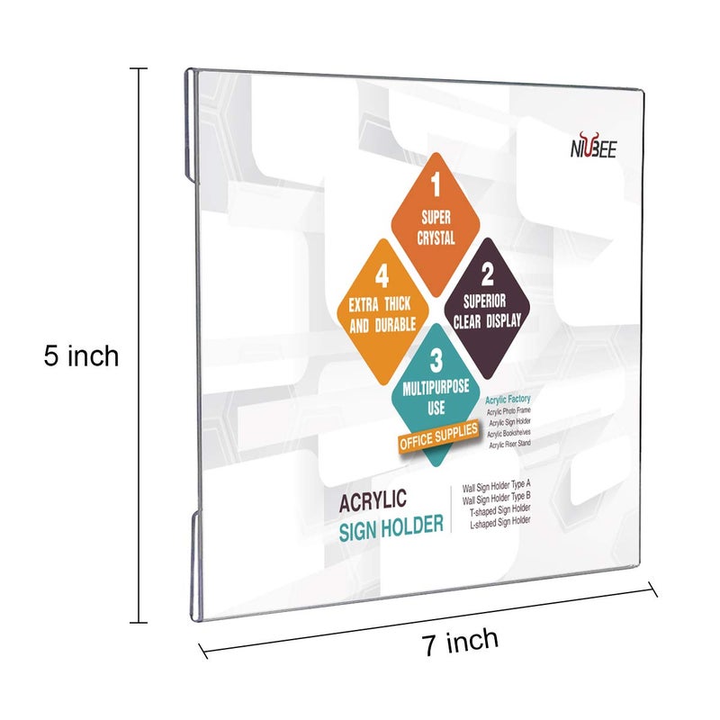 Niubee 5x7 inch Wall Mount Acrylic Sign Holder with 3M Tape Adhesive for Office, Home, Store, Restaurant, No Drilling - Horizontal (12 Pack) - Image 2