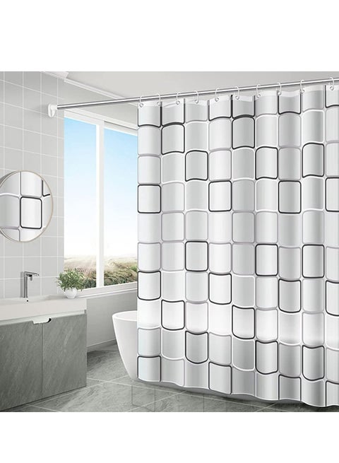 Transparent Shower Curtain, Square Printed Design, Eco-Friendly Waterproof, Heavy Duty with Anti-Mold Grid for Bathroom and Bath Tub , 180x200cm