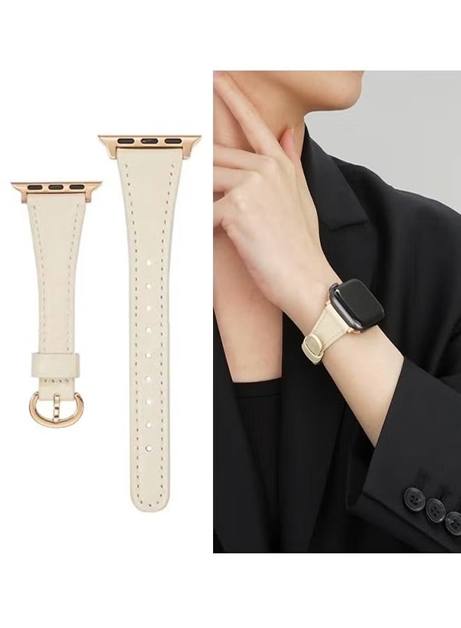 Apple Watch Leather Band Women’s - Premium Top Grain Genuine Leather Strap, Ultra-Thin Design for 38/40/41mm Series 1-10/SE/ULTRA 2, Off-White Neutral Watch Wristband - Image 1