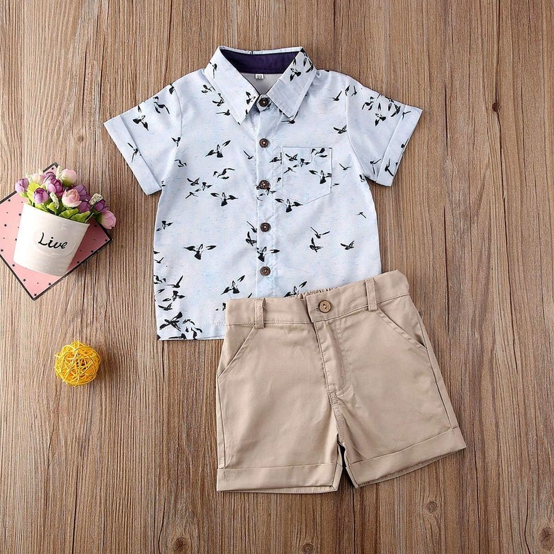 fhutpw Baby Toddler Boy Outfits 2T 3T 4T 5T Clothes Summer Kids Pattern Short Sleeve Button Down Shirt & Shorts Set - Image 2