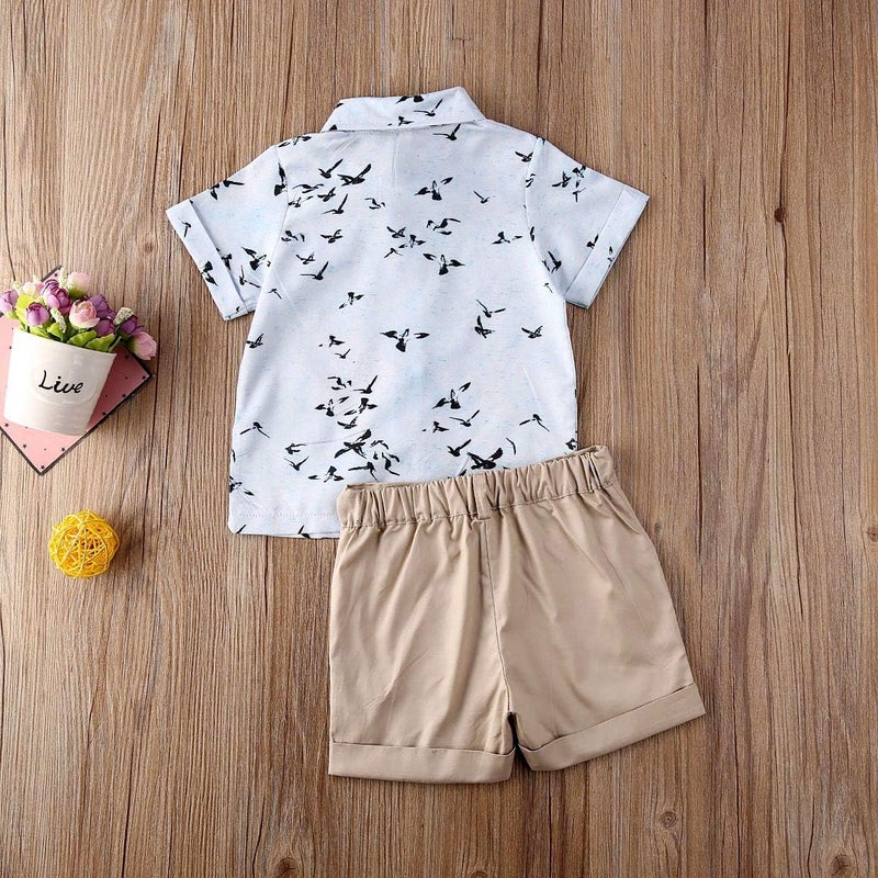 fhutpw Baby Toddler Boy Outfits 2T 3T 4T 5T Clothes Summer Kids Pattern Short Sleeve Button Down Shirt & Shorts Set - Image 3