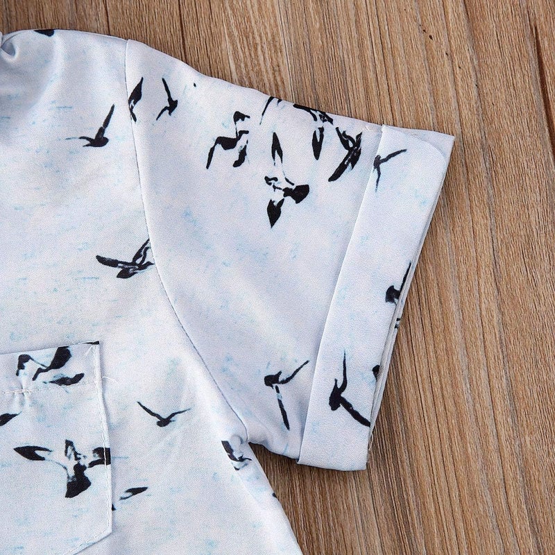 fhutpw Baby Toddler Boy Outfits 2T 3T 4T 5T Clothes Summer Kids Pattern Short Sleeve Button Down Shirt & Shorts Set - Image 5