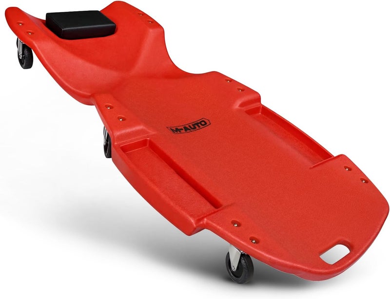 M-AUTO 48" Ergonomic Rolling Garage Shop Creeper with Padded Headrest and Dual Tool Trays - Image 1