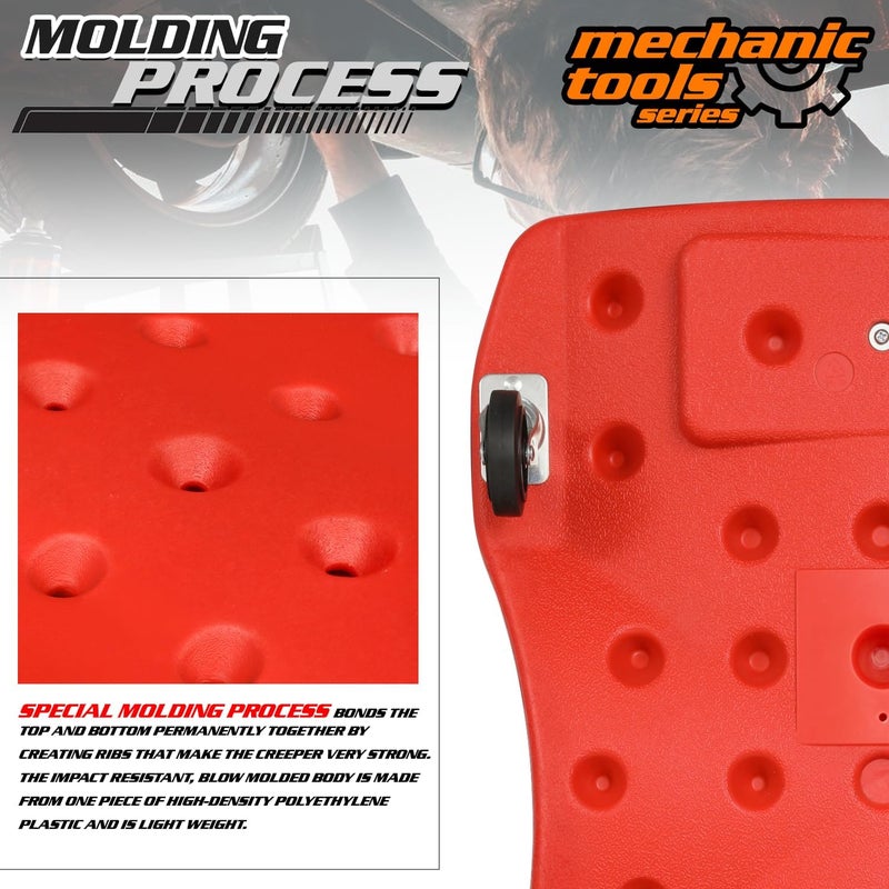 M-AUTO 48" Ergonomic Rolling Garage Shop Creeper with Padded Headrest and Dual Tool Trays - Image 4