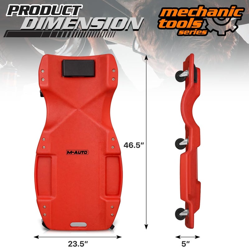 M-AUTO 48" Ergonomic Rolling Garage Shop Creeper with Padded Headrest and Dual Tool Trays - Image 2