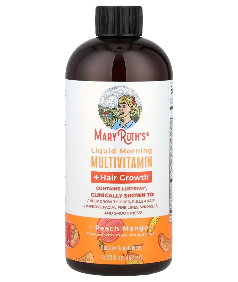 Liquid Morning Multivitamin + Hair Growth Peach Mango 15.22 fl oz (450 ml)