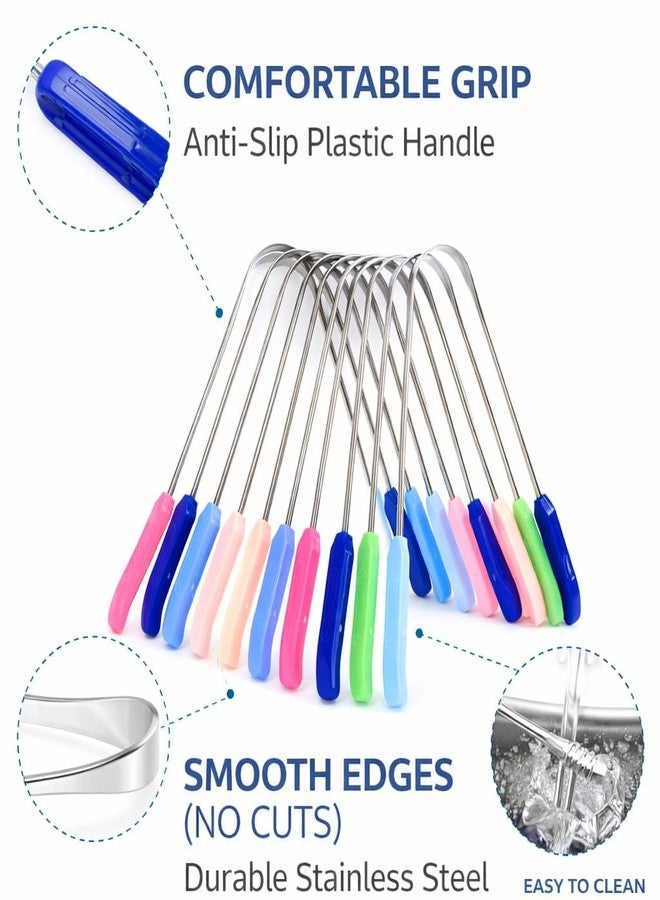 VTL Stainless Steel Tongue Cleaner with Plastic Handle | Anti-Slip Grip Tongue Scraper | Smooth Edges | Fresh Breath | Pack of 12 (Multicolor) - Image 2