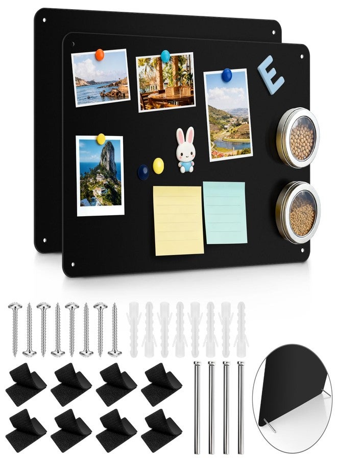 ARVOK 2 Pack Black Magnetic Board 17.1" x 11.8", Metal Magnet Bulletin Board for Wall, Refrigerator, Cabinet, Display Notes, Photos, Poetry, Includes 8 Screws & 8 Dual Lock Tapes, 4 Support Screws - Image 1