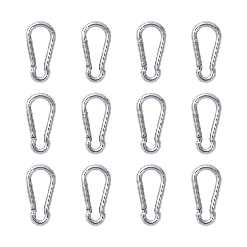 DELSWIN 12 Pcs Small Carabiner Clip - Stainless Steel Spring Snap Hook For Bird Feeders Or Dog Leash & Harness Quick Link Keychain(M4 40Mm Can Hold 150Lbs) - Image 1