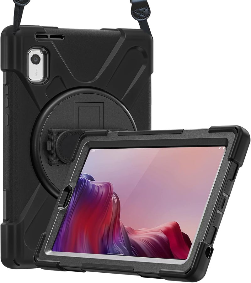 Procases For Lenovo Tab M9 Case 9 Inch 2023, Heavy Duty Shockproof Rugged Protective Cover Rotating Kickstand With Handle Holder Shoulder Strap For Lenovo Tb-310Fu Tablet –Black - Image 1