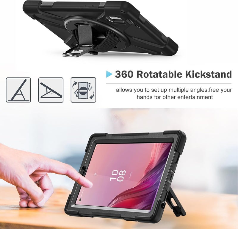 Procases For Lenovo Tab M9 Case 9 Inch 2023, Heavy Duty Shockproof Rugged Protective Cover Rotating Kickstand With Handle Holder Shoulder Strap For Lenovo Tb-310Fu Tablet –Black - Image 3