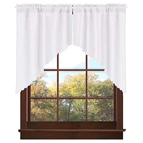 Valea Home Soft Burlap Look Swag Curtains Rustic Natural Rod Pocket Kitchen Valance Curtain Panels for Small Window 36 inch Length, White, 2 Panels - Image 1