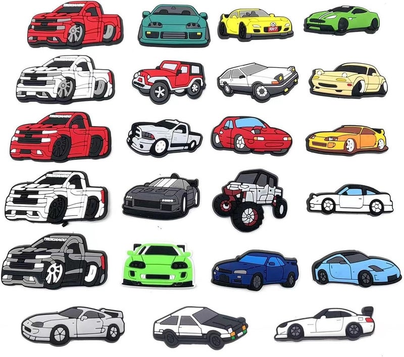 23pcs Car Theme Shoe Charms for Clogs, Sandals, and Bracelets