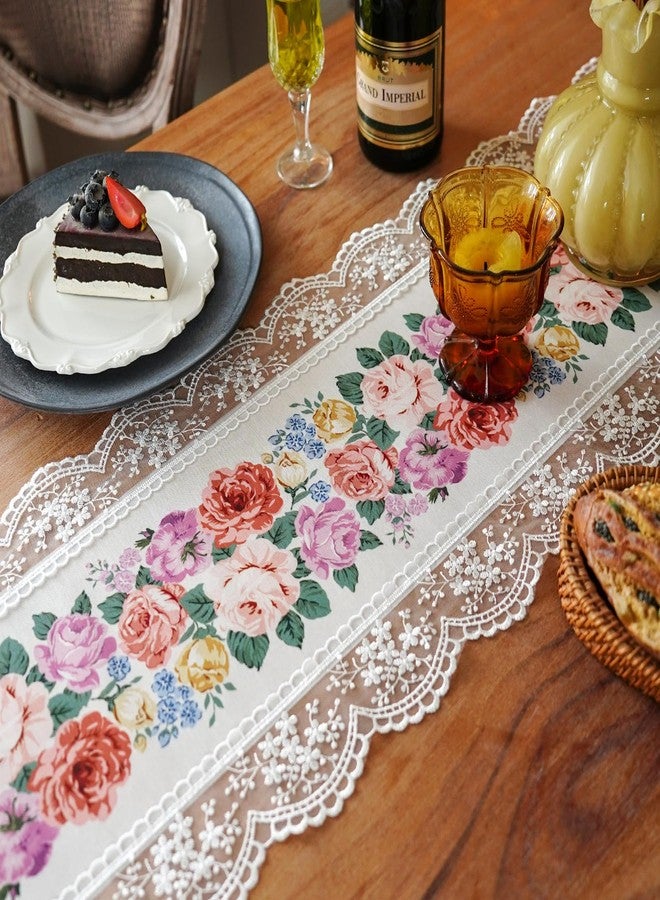 ARTABLE Table Runners Digital Printing Designs with Embroidered Lace Dresser Scarf Exquisite Vintage Shabby Chic for Holiday Wedding Long Dinner Tables (Rose, 12 x 108'') - Image 5