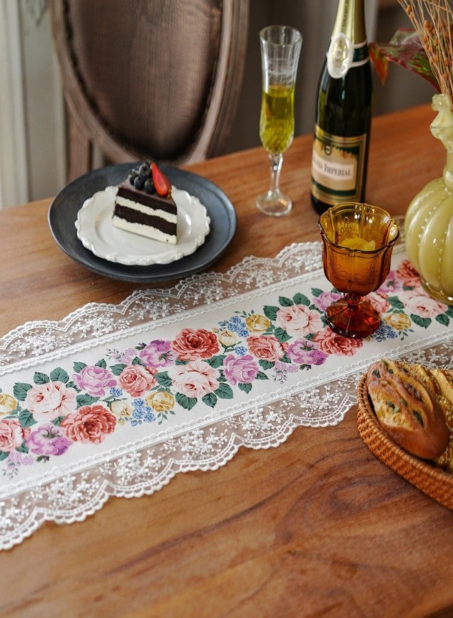 ARTABLE Table Runners Digital Printing Designs with Embroidered Lace Dresser Scarf Exquisite Vintage Shabby Chic for Holiday Wedding Long Dinner Tables (Rose, 12 x 108'') - Image 3