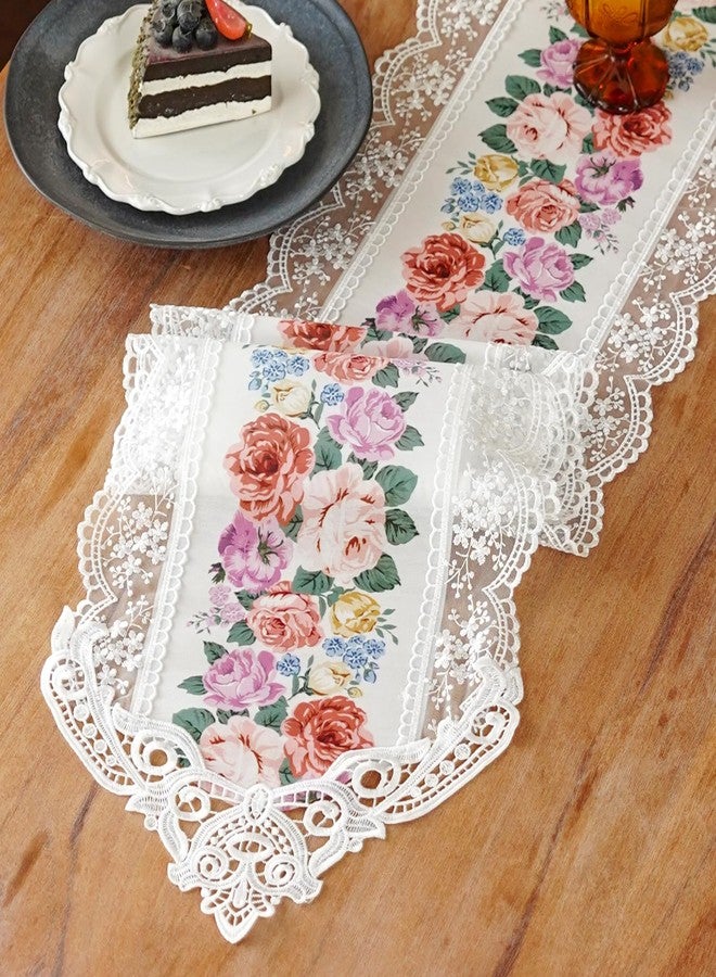 ARTABLE Table Runners Digital Printing Designs with Embroidered Lace Dresser Scarf Exquisite Vintage Shabby Chic for Holiday Wedding Long Dinner Tables (Rose, 12 x 108'') - Image 2