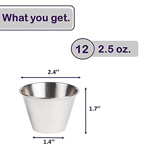 Nechtik Small Sauce Cups, Stainless Steel Ramekin Dipping Sauce Cup, Commercial Grade Individual Round Condiment cups (12 of 2.5 oz.) - Image 2